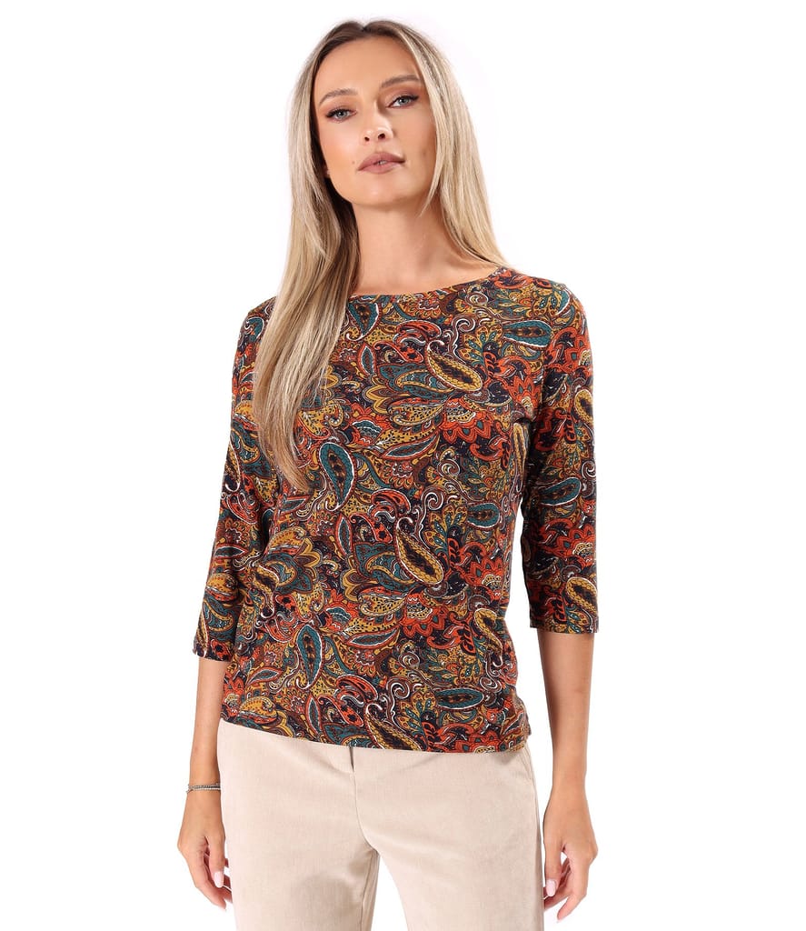 Bluza din jerse elastic de viscoza imprimat cu motive paisley