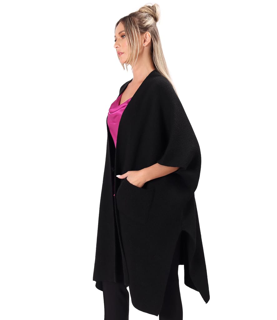 Cardigan lung tricotat cu lana si alpaca