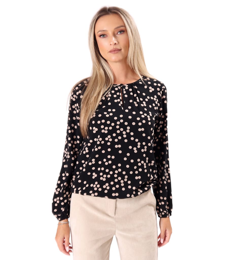 Bluza cu maneci lungi din viscoza imprimata cu buline