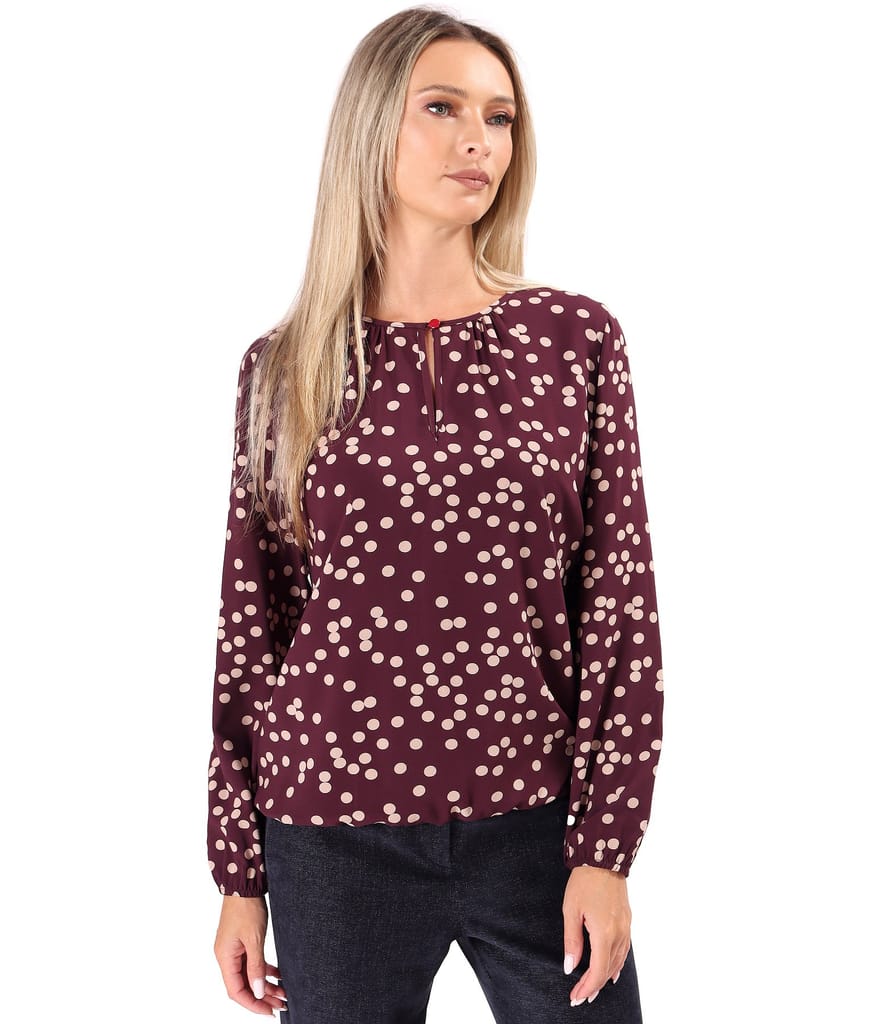 Bluza cu maneci lungi din viscoza imprimata cu buline