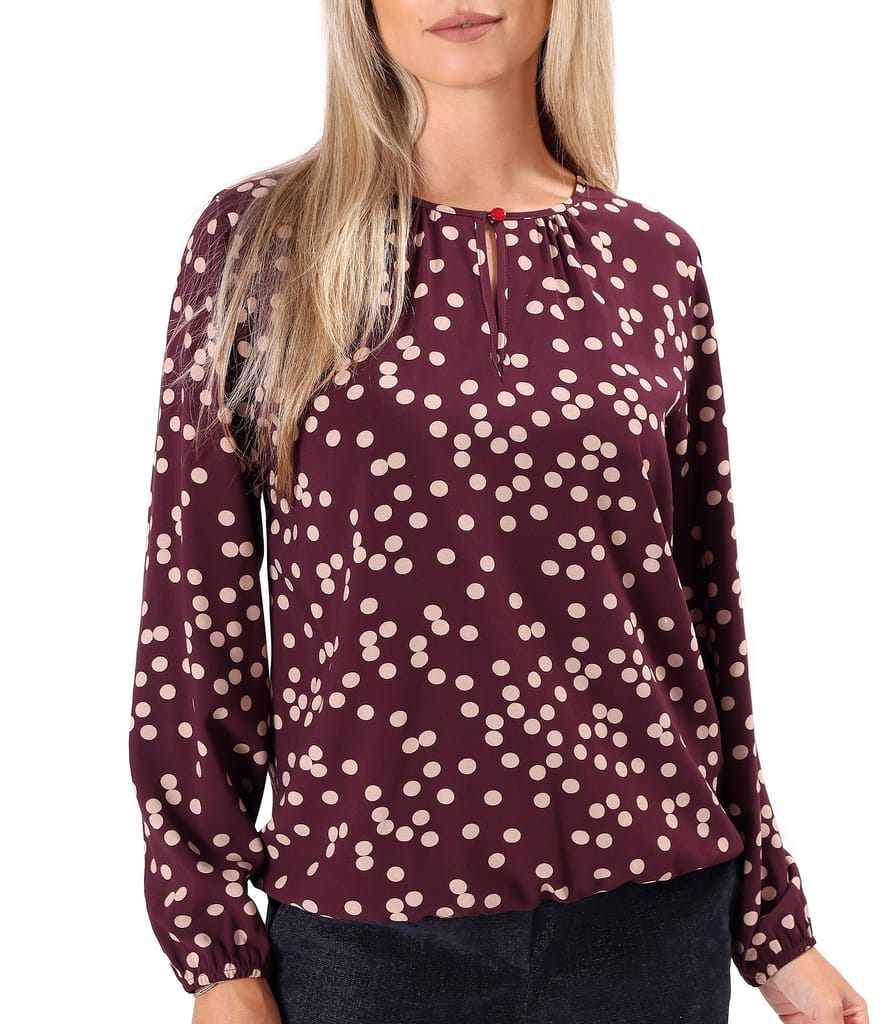 Bluza cu maneci lungi din viscoza imprimata cu buline