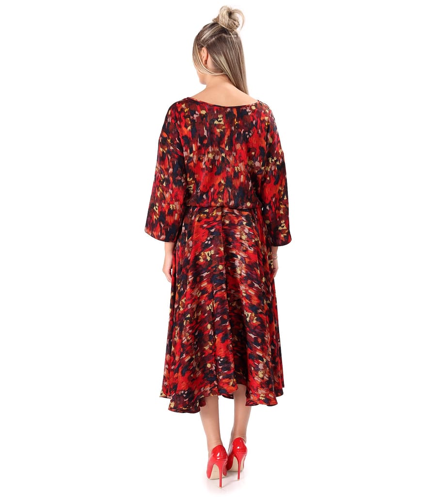Rochie midi eleganta din saten imprimat