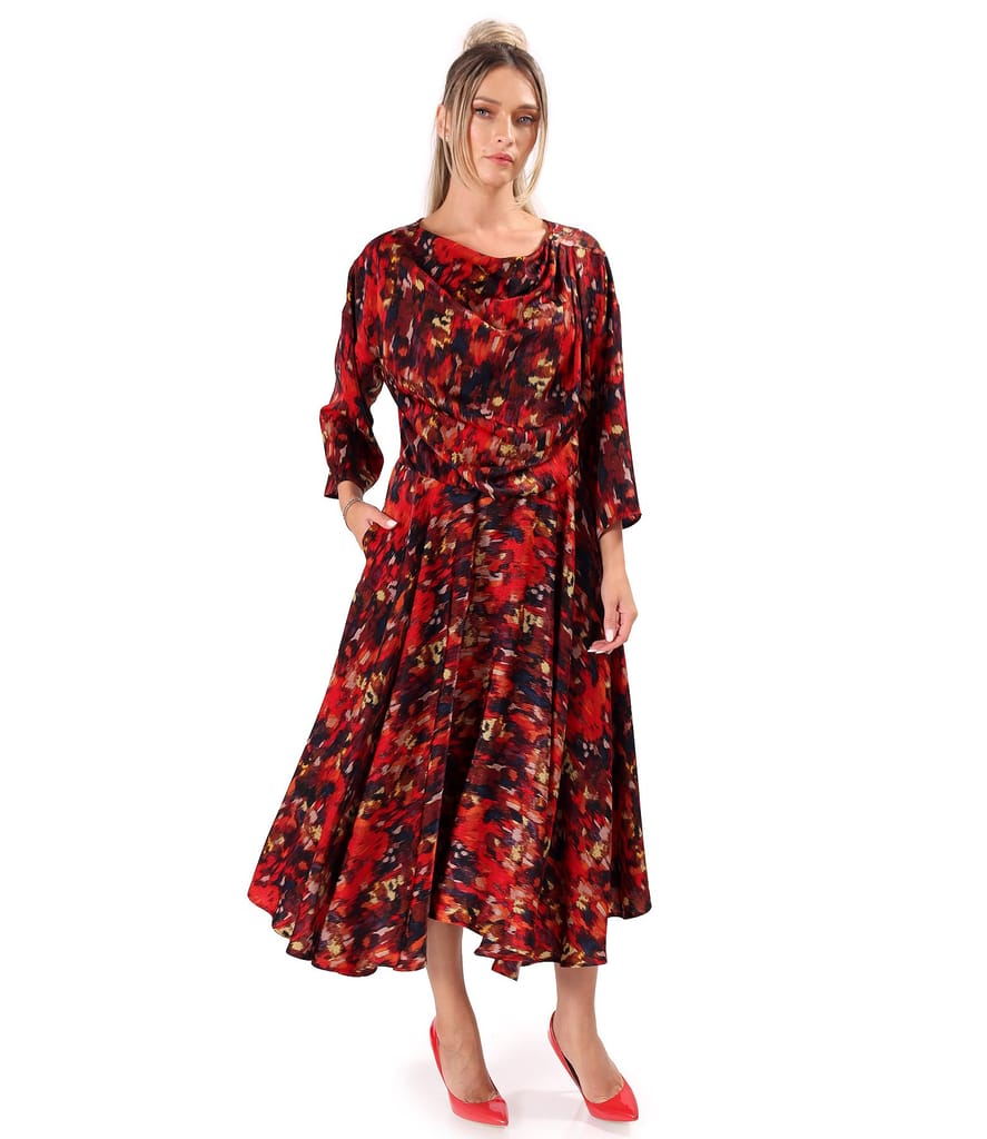 Rochie midi eleganta din saten imprimat