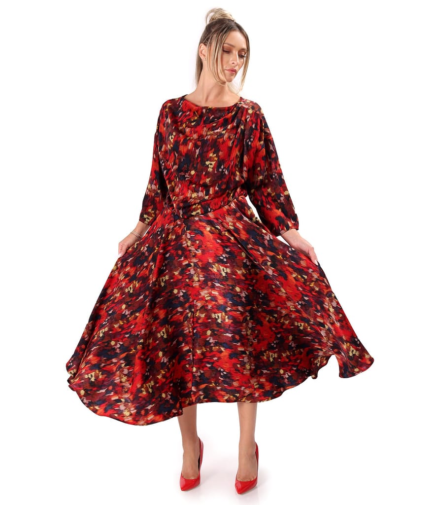 Rochie midi eleganta din saten imprimat
