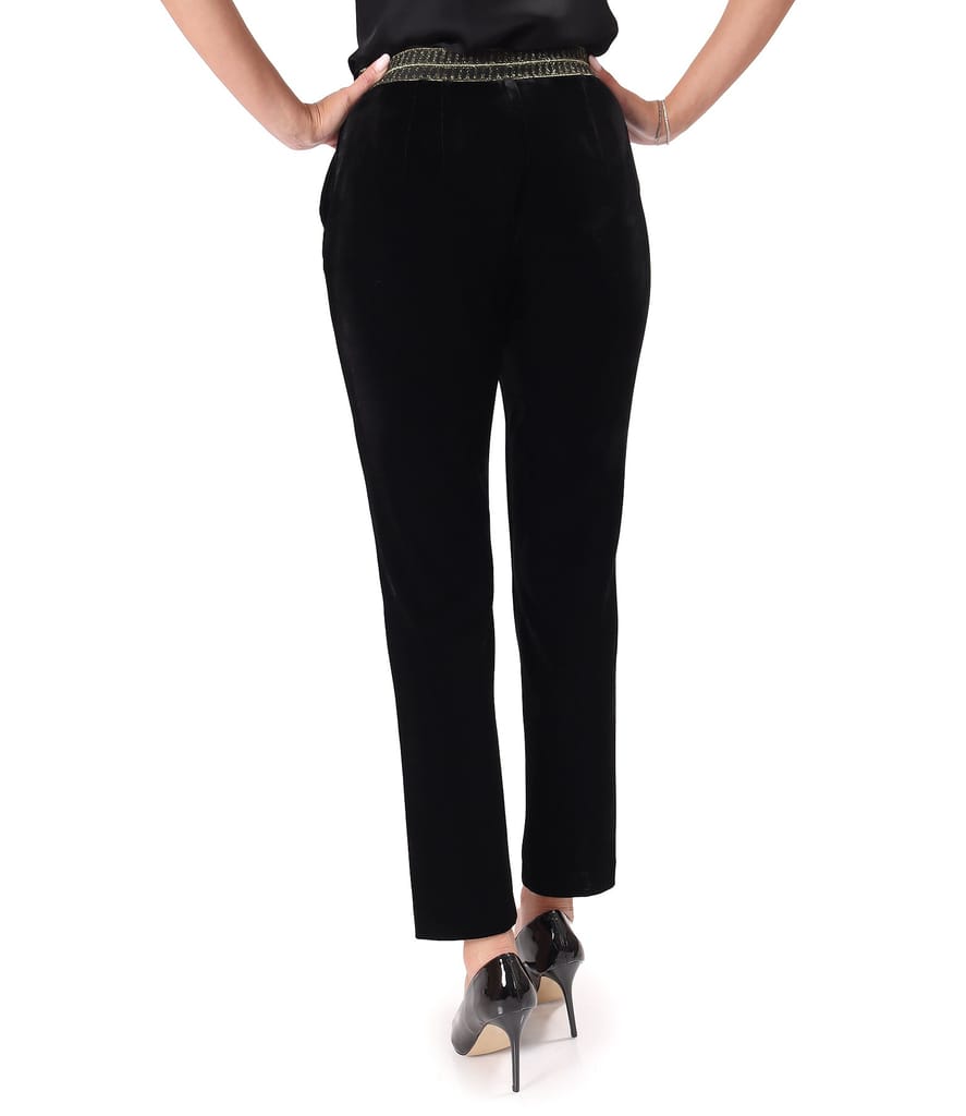 Pantaloni pana din catifea elastica neagra