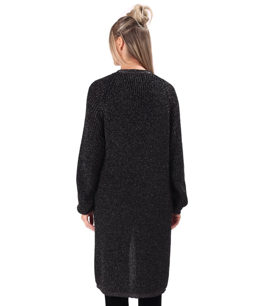 Cardigan lung tricotat cu fir de efect