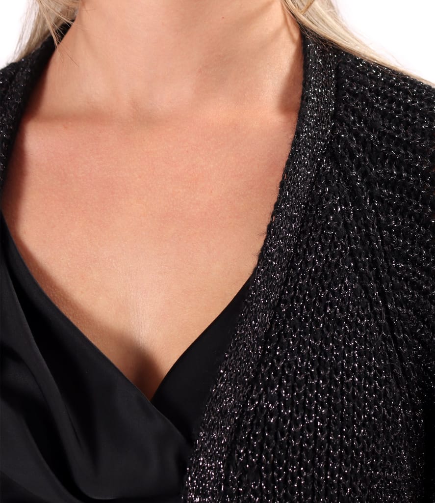 Cardigan lung tricotat cu fir de efect