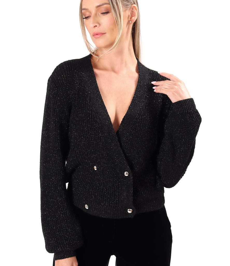 Cardigan tricotat cu doua randuri de nasturi
