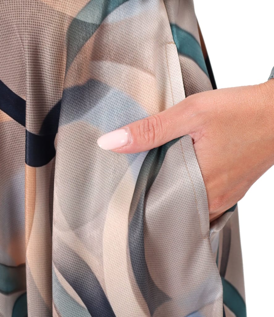 Rochie midi eleganta din saten imprimat cu motive geometrice