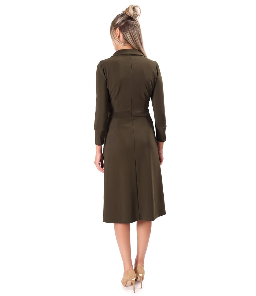 Rochie office evazata cu fermoar auriu si buzunare laterale