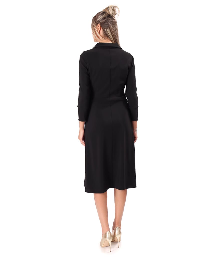 Rochie office evazata cu fermoar auriu si buzunare laterale