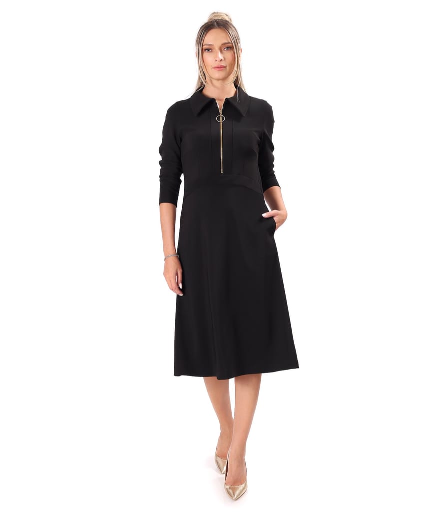 Rochie office evazata cu fermoar auriu