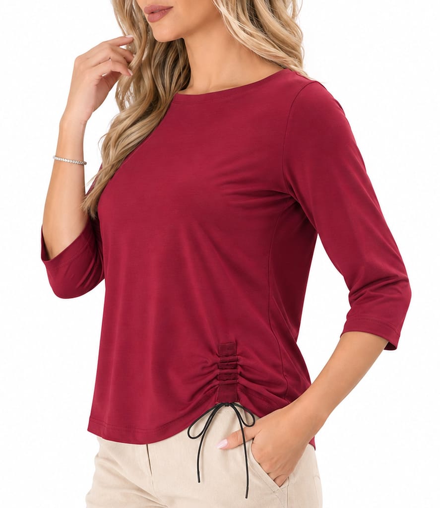 Bluza din jerse elastic uni cu snur in partea de jos