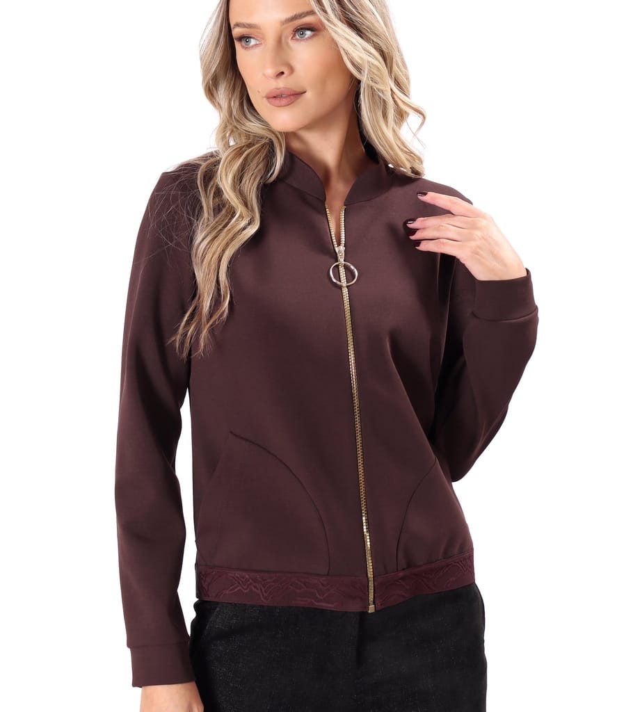 Bluza din stofa plina tip scuba cu bumbac cu fermoar pe fata