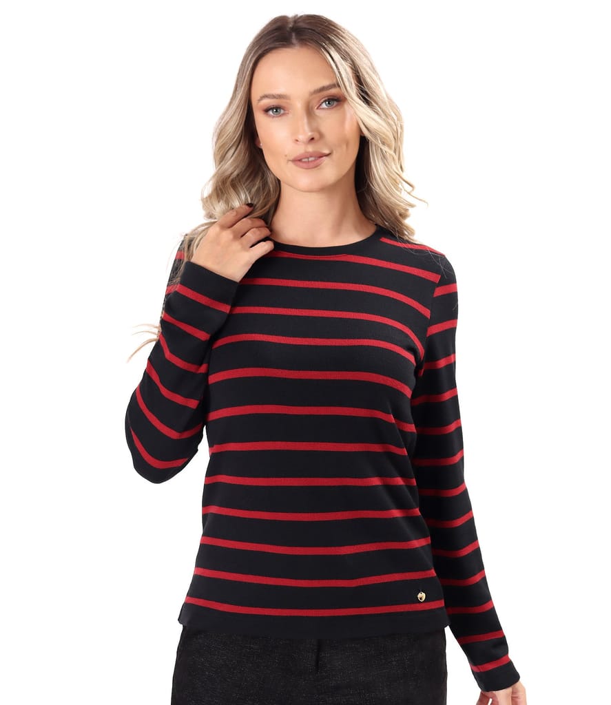 Bluza din jerse elastic gros cu lana imprimat cu dungi