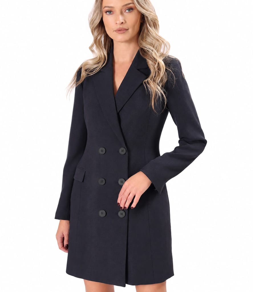 Rochie robe manteau din stofa cu viscoza cu doua randuri de nasturi