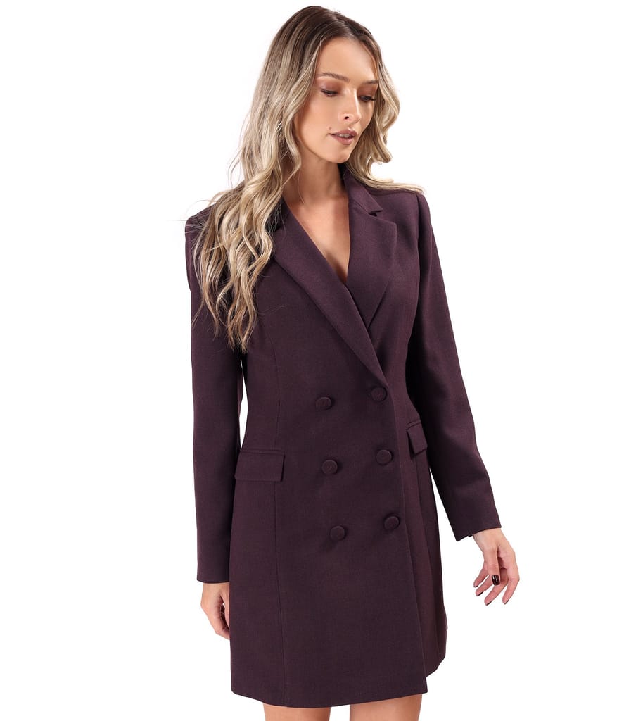Rochie robe manteau din stofa cu viscoza cu doua randuri de nasturi