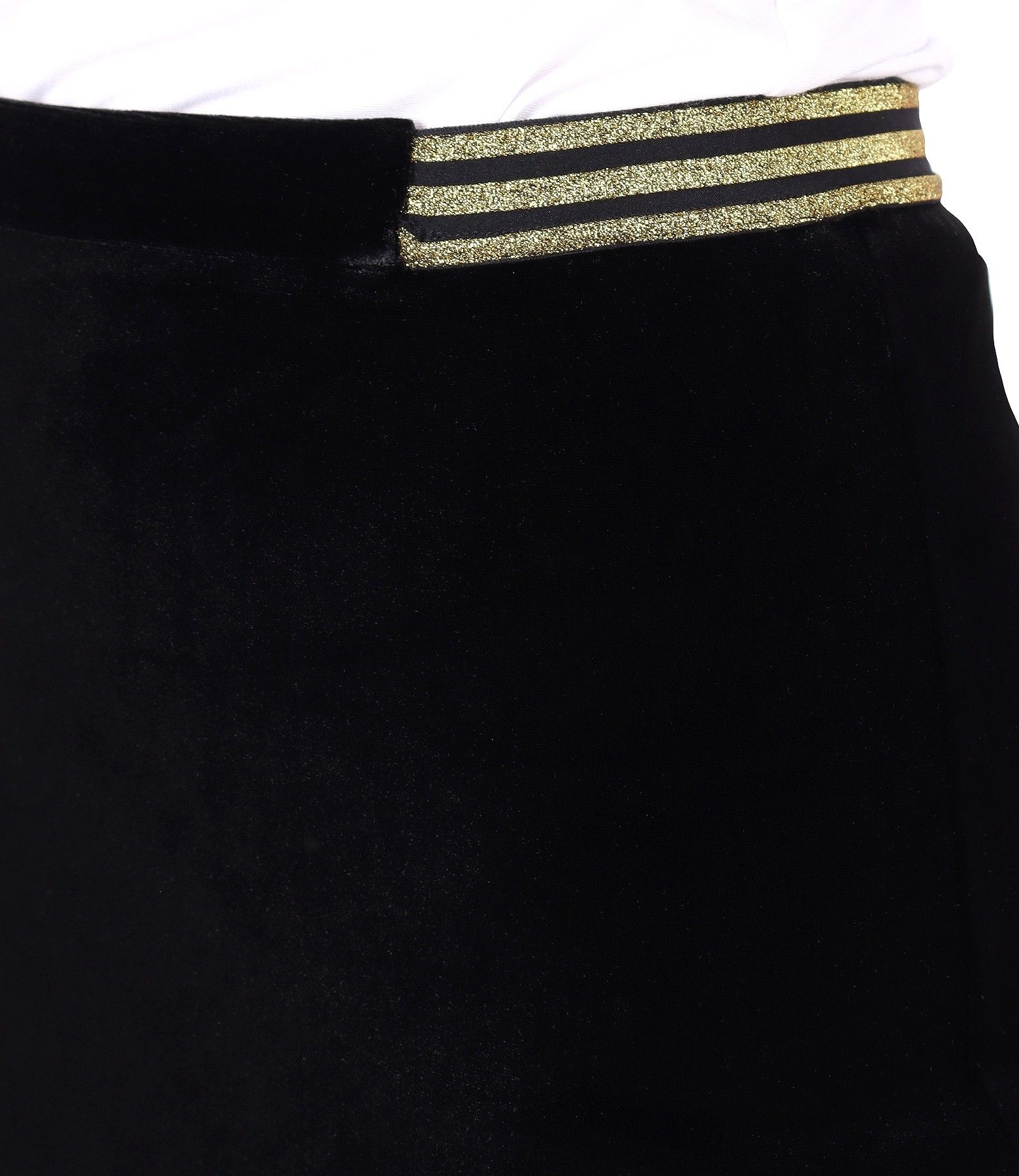 Fusta creion din catifea cu elastic auriu in talie negru - YOKKO