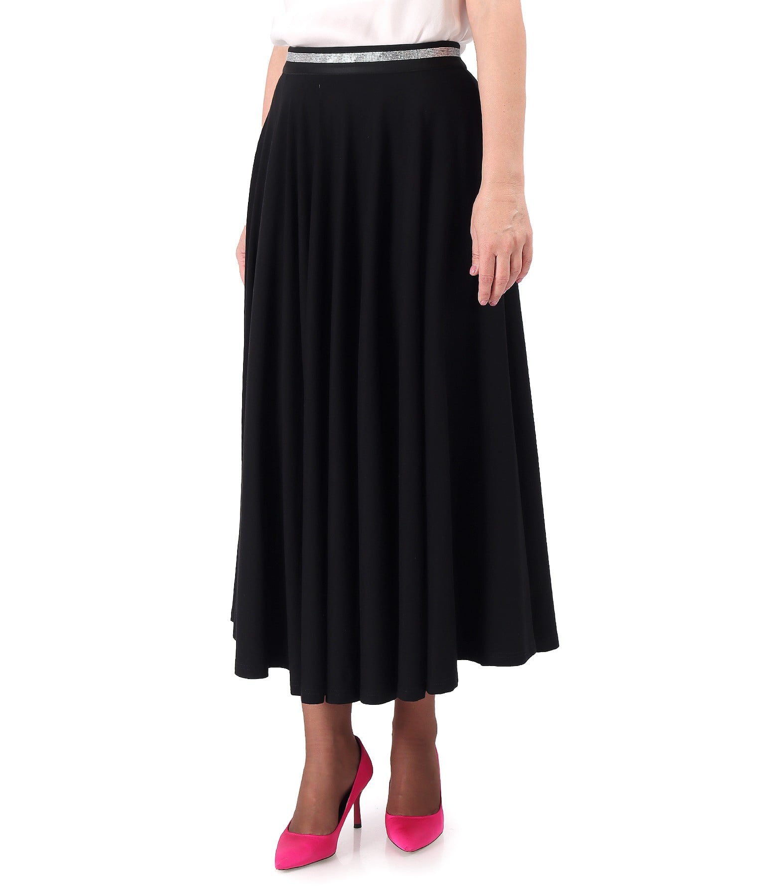 ゆか Fusta lunga clos din jerse elastic de viscoza negru - YOKKO