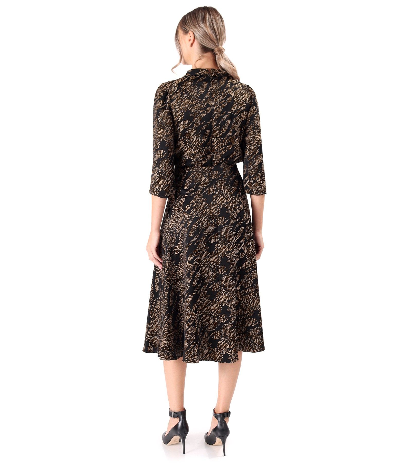 Rochie midi din jacquard satinat de viscoza imprimata cu motive