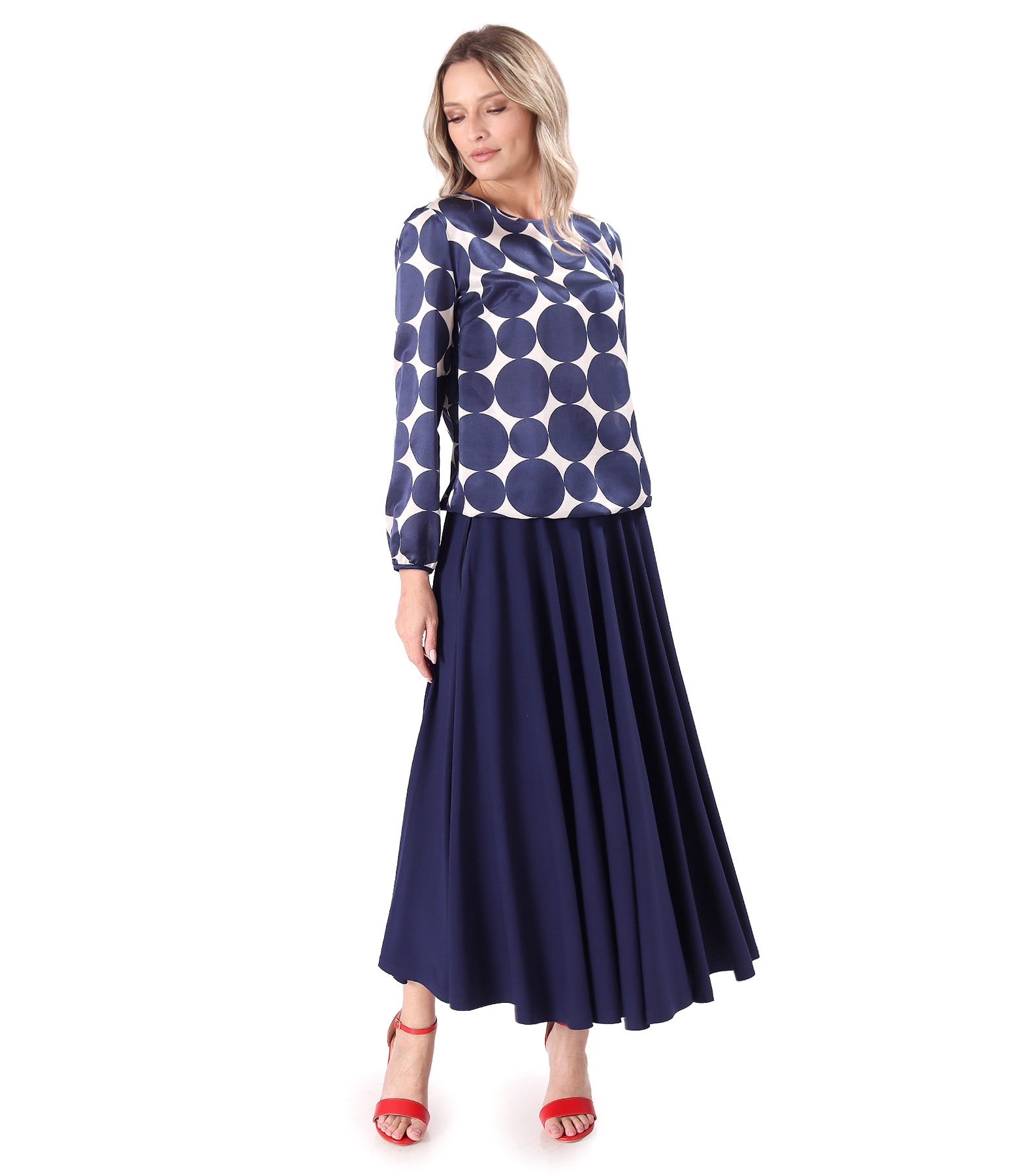 Fusta lunga clos din jerse elastic de viscoza bleumarin - YOKKO