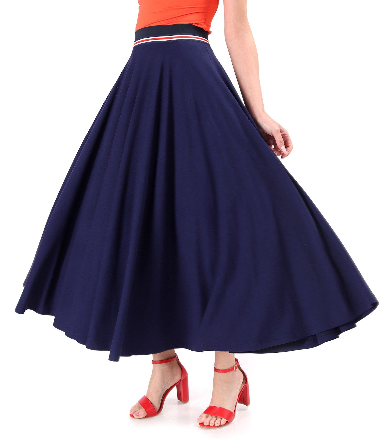 Fusta lunga clos din jerse elastic de viscoza bleumarin - YOKKO