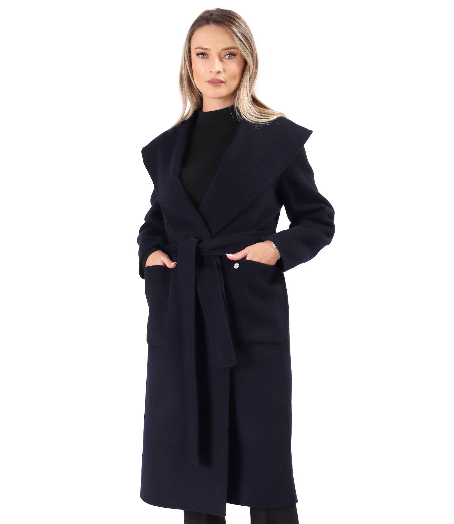 Pardesiu elegant din stofa cu lana si casmir bleumarin - YOKKO