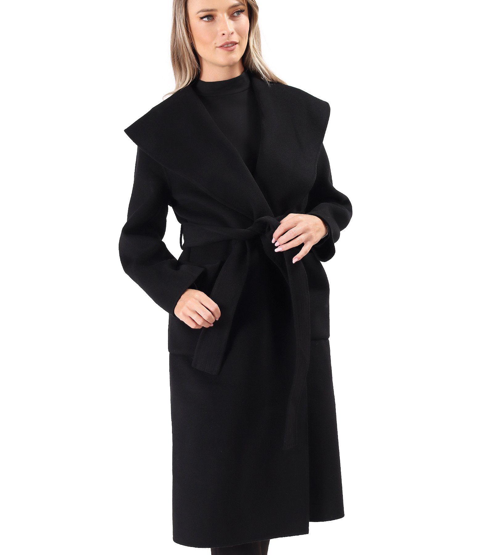 Pardesiu elegant din stofa cu lana si casmir negru - YOKKO