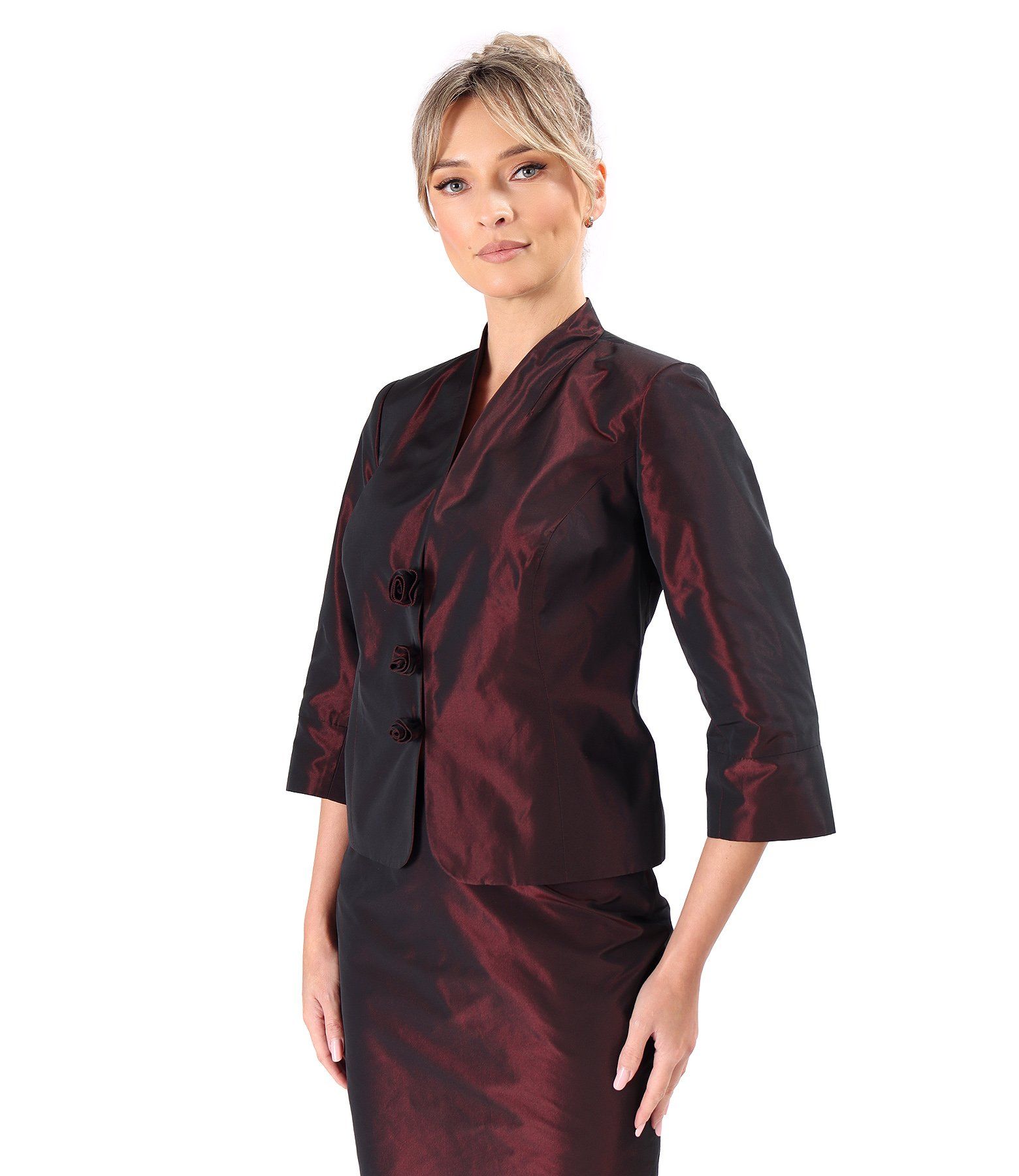 Sacou elegant din tafta usoara cu efect changeante rosu grena - YOKKO