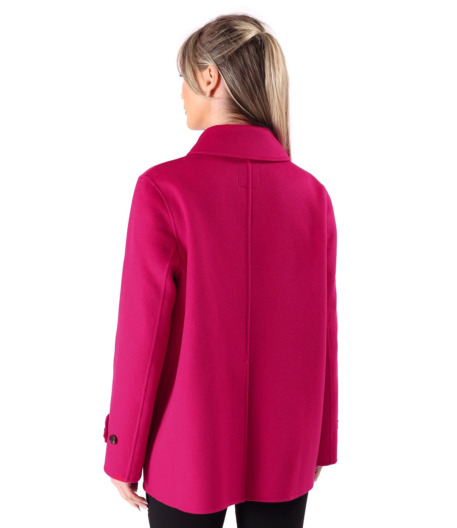 Jacheta scurta eleganta din stofa cu lana si casmir fuchsia - YOKKO