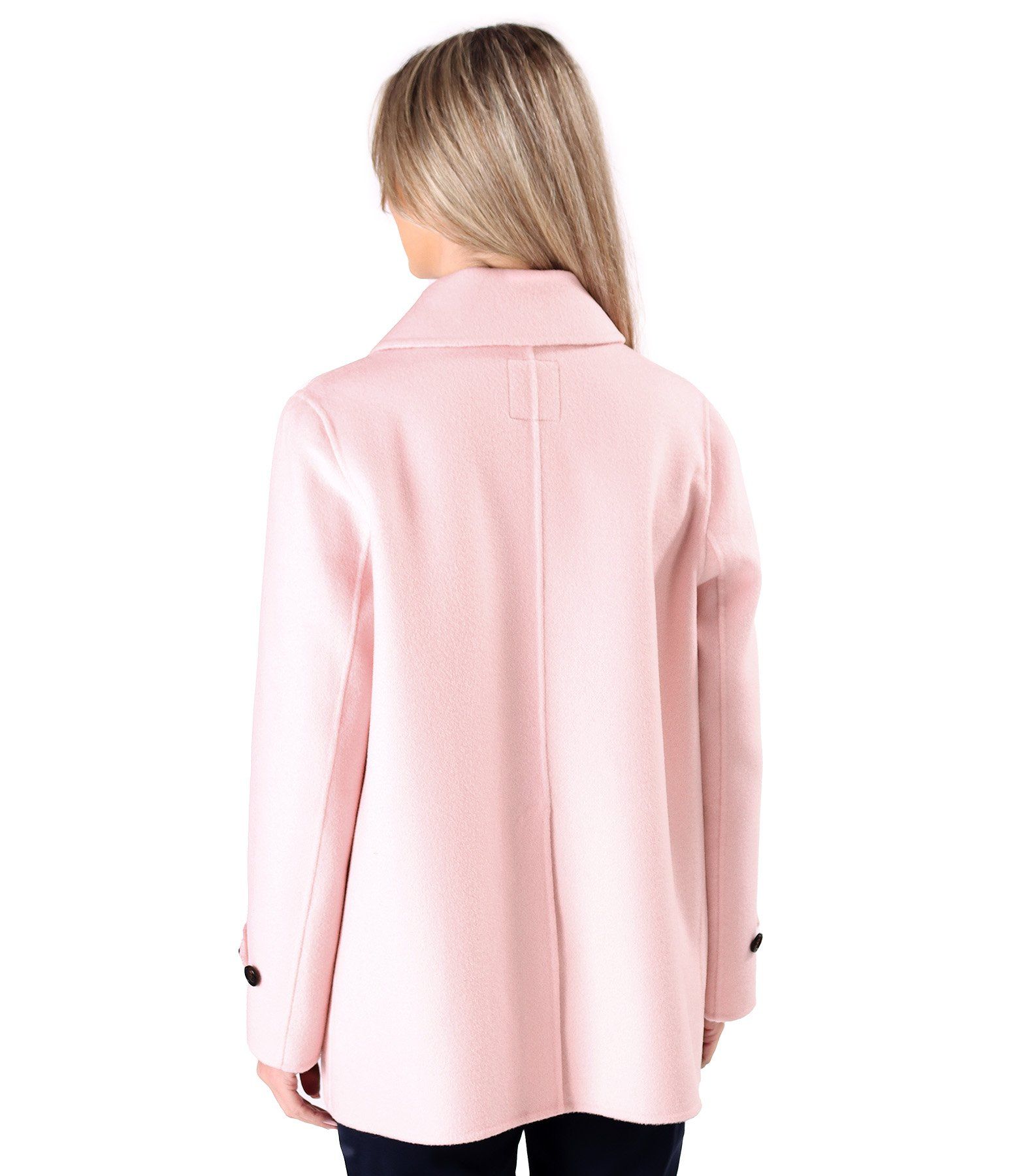 Jacheta scurta eleganta din stofa cu lana si casmir roz nud - YOKKO