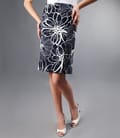 Fusta din bumbac elastic cu imprimeu floral alb bleu