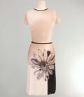 Rochie din jerse bej cu imprimeu floral