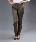 Pantaloni cu tinte metalice din saten gros elastic kaki