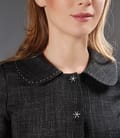 Sacou elegant gri cu tighel contrast