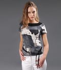 Tricou imprimeu gri cu cordon