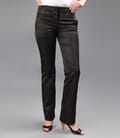 Pantaloni cu tinte metalice din saten gros elastic negru