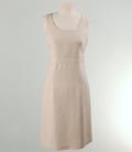 Rochie eleganta din in bej cu tighele contrast