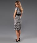 Rochie din jerse cu imprimeu leopard incretita in talie