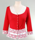 Bluza jerse uni rosu cu dantela aplicata