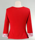 Bluza jerse uni rosu cu dantela aplicata