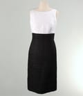 Rochie din in alb-negru cu garnitura contrast