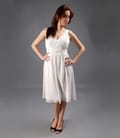 Rochie eleganta din voal creponat alb-ecru