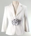 Sacou office alb-ecru cu garnitura gri si floare