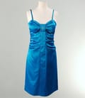 Rochie saten turquoise cu falduri si aplicatie cristale
