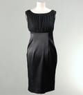 Rochie din saten elastic negru si voal cu cristale