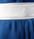 Rochie din saten albastru cu garnitura contrast si falduri