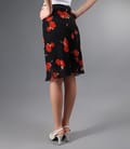 Fusta voal negru cu imprimeu floral