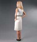 Rochie din brocart alb si voal ecru cu funda