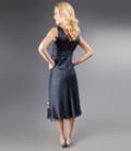 Rochie fluida din matase gri-petrol cu imprimeu floral